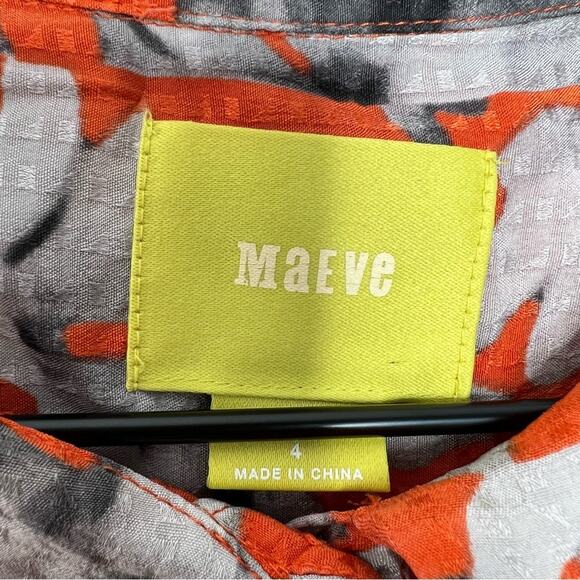 Anthropologie Maeve Silk Orange Floral Fit & Flare Dress Women’s 4 Pockets - Picture 3 of 4